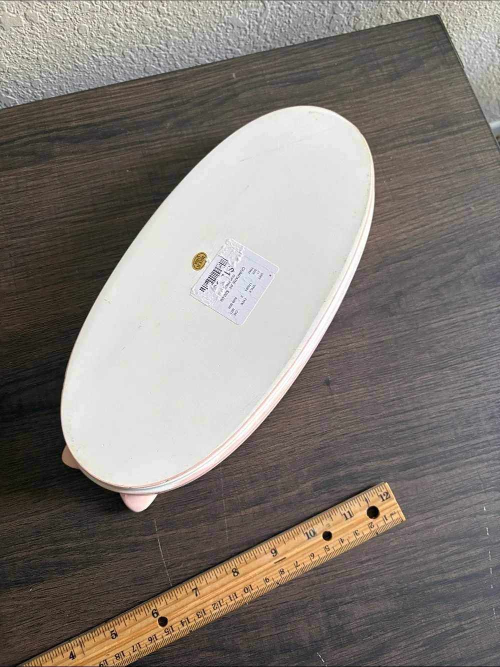 White Oval Ceramic Tray with Light Pink Bow Accent
